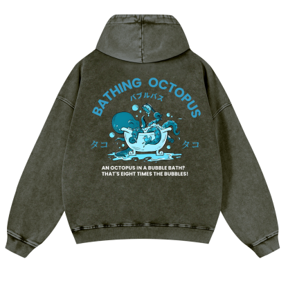 Bubble Bath Octopus Vintage Washed Cotton Back Art Hoodie