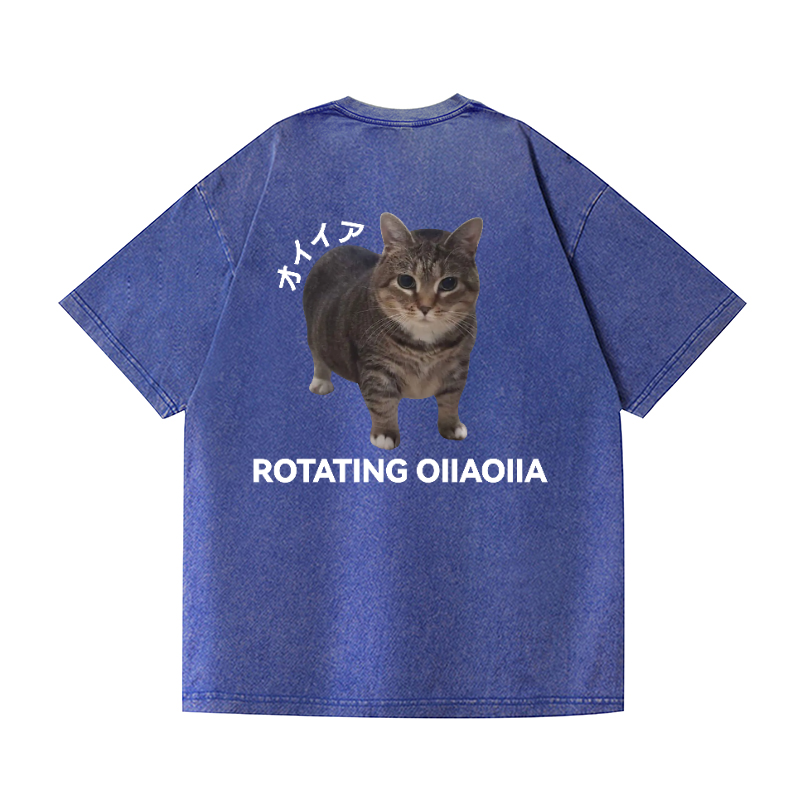 Cat Vintage Wash Japanese Design Back Art T-Shirt