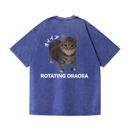 Cat Vintage Wash Japanese Design Back Art T-Shirt