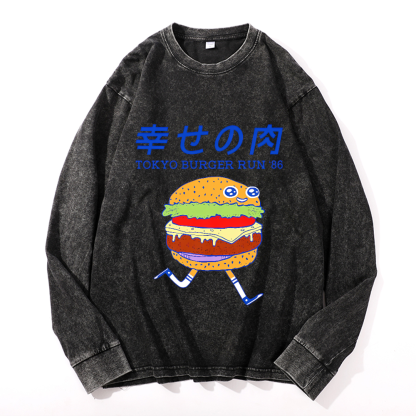TOKYO BURGER RUN '86 Vintage Cotton Wash Crewneck Sweatshirt