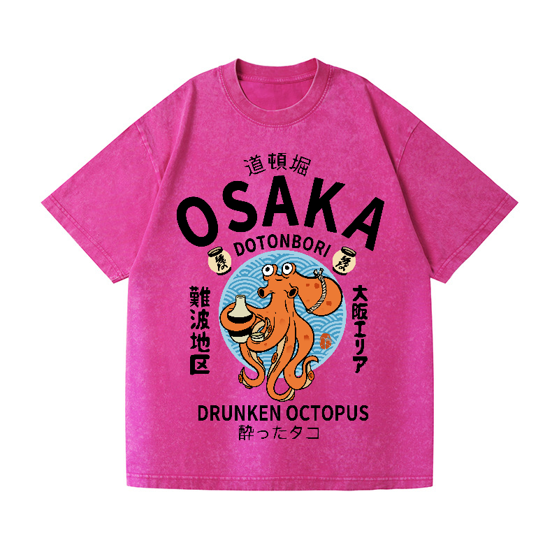 Osaka Drunken Octopus Vintage Wash Japanese Design T-Shirt