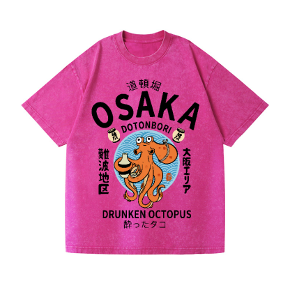 Osaka Drunken Octopus Vintage Wash Japanese Design T-Shirt
