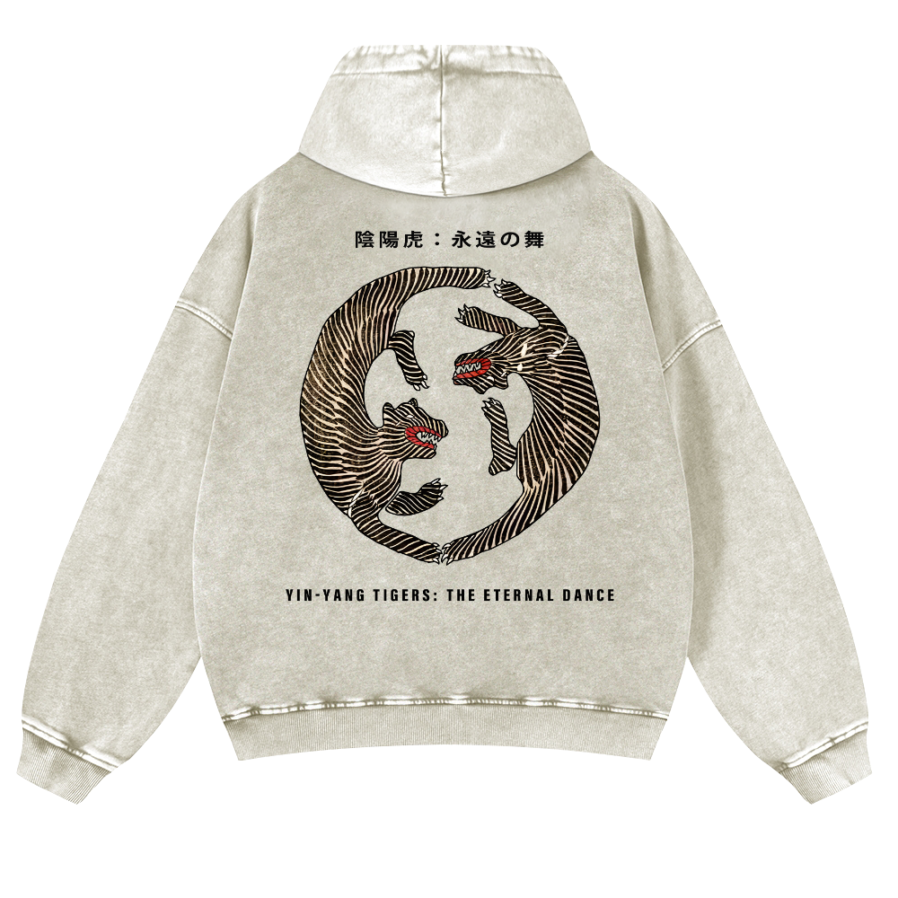 YIN-YANG Tigers Vintage Washed Cotton Back Art Hoodie