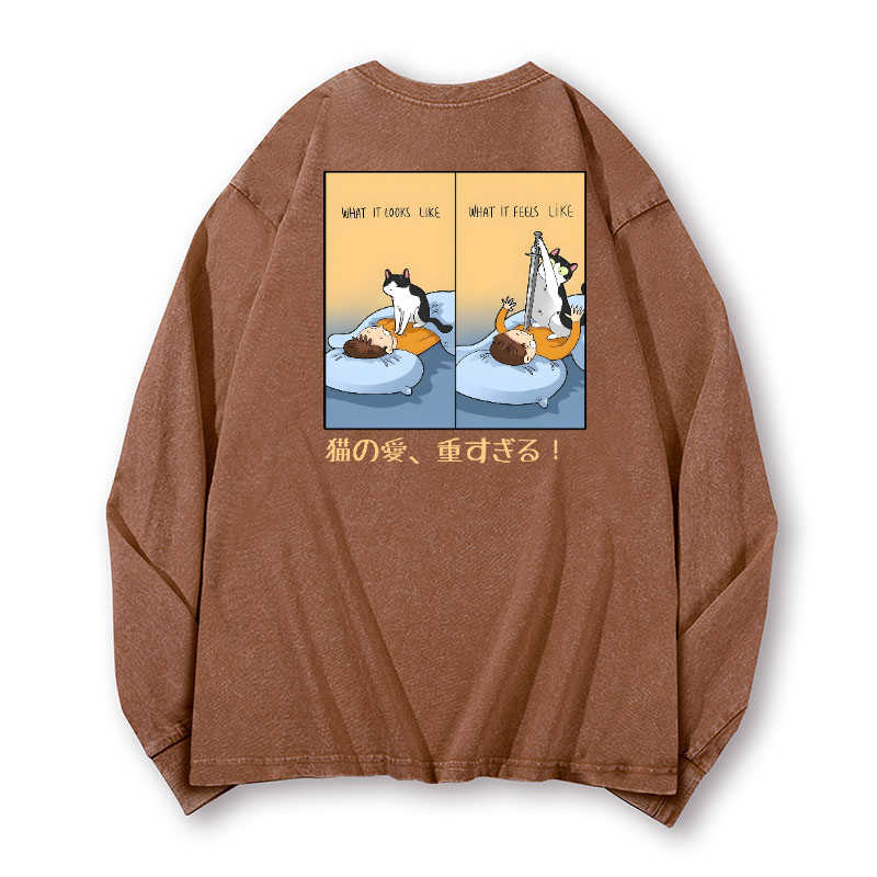 Cat Love Vintage Washed Cotton Back Art Long-sleeve T-shirt