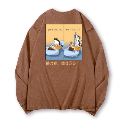 Cat Love Vintage Washed Cotton Back Art Long-sleeve T-shirt
