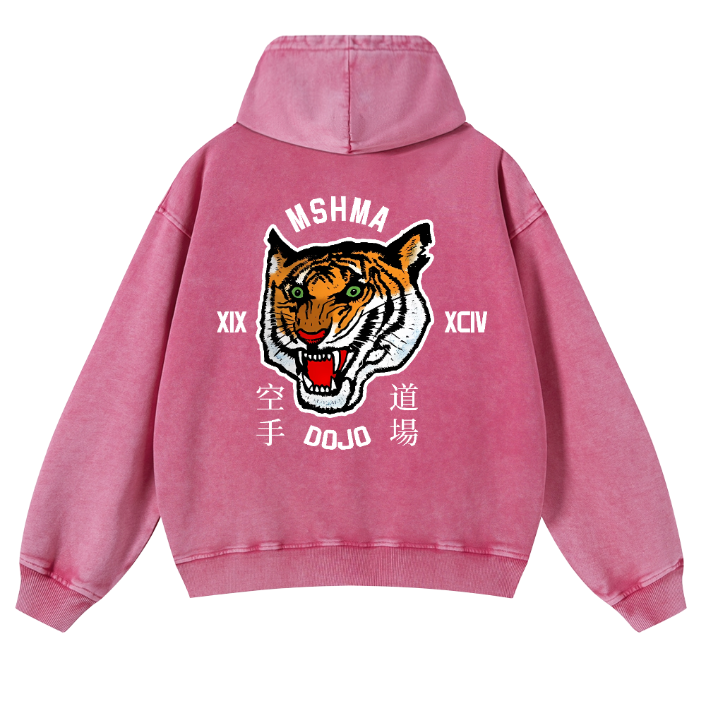 Mshma Dojo Tiger Vintage Washed Cotton Back Art Hoodie