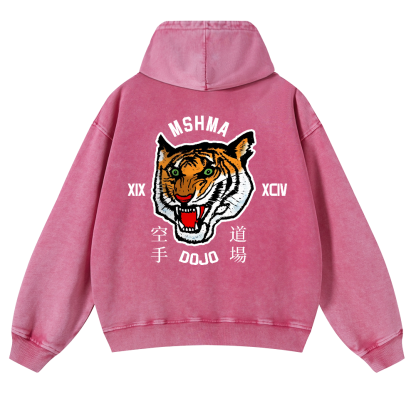 Mshma Dojo Tiger Vintage Washed Cotton Back Art Hoodie