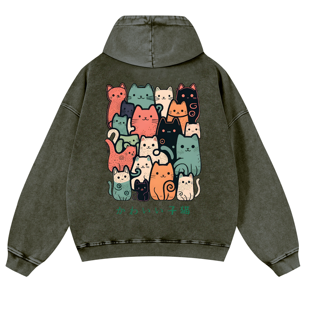 Cat Vintage Washed Cotton Back Art Hoodie