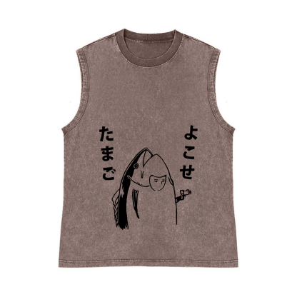Takoyaki and Ramen Pure Cotton Wash-Dyed Sleeveless Tank Top