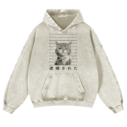 Arrested Cat Vintage Washed Thick Cotton Hoodie