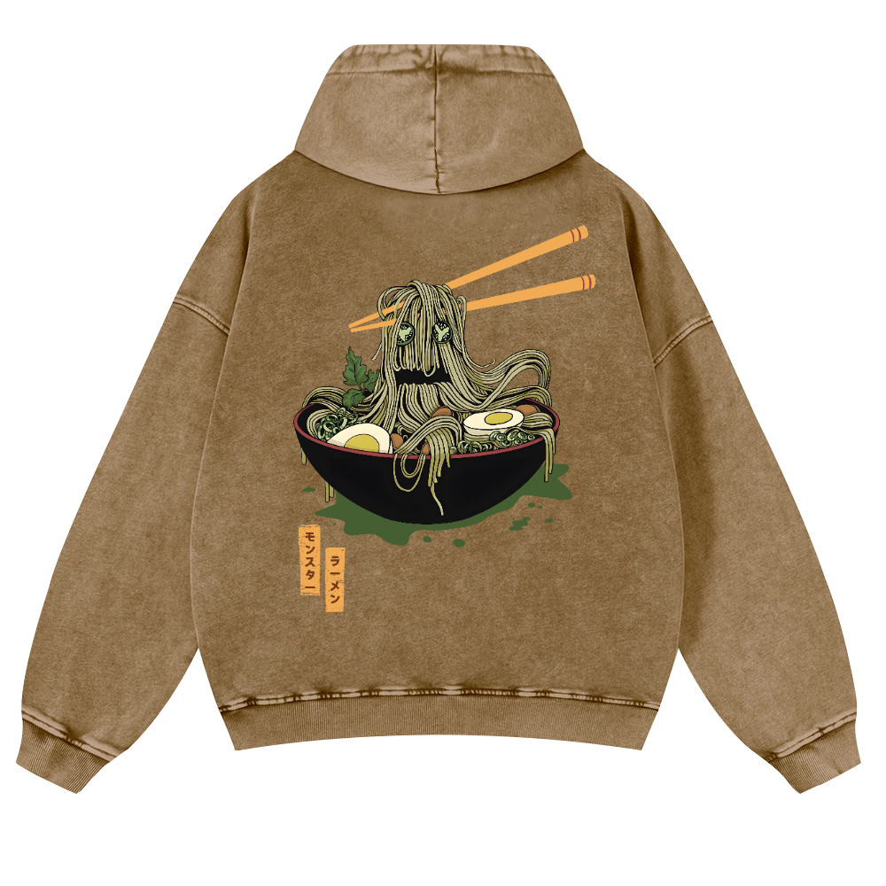 Ramen Monster Vintage Washed Cotton Back Art Hoodie