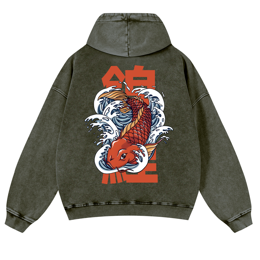 Fish Vintage Washed Cotton Back Art Hoodie