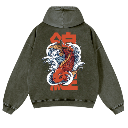 Fish Vintage Washed Cotton Back Art Hoodie