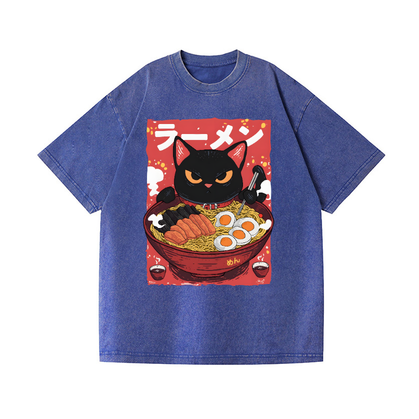 Ramen Cat Vintage Wash Japanese Design T-Shirt