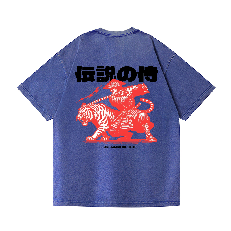 Tiger Samurai Vintage Wash Japanese Design Back Art T-Shirt