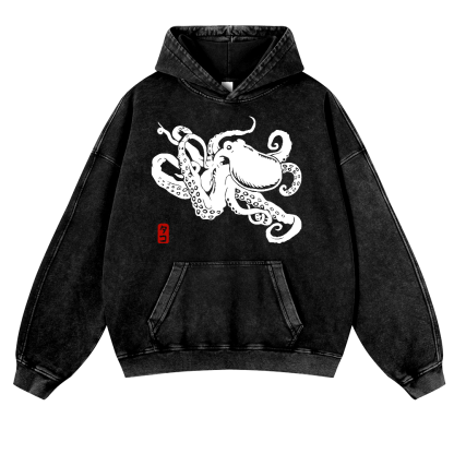 Octopus Vintage Washed Thick Cotton Hoodie