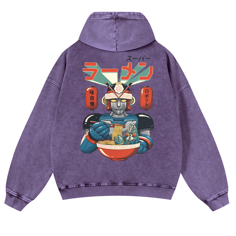 Ramen Robot Vintage Washed Cotton Back Art Hoodie