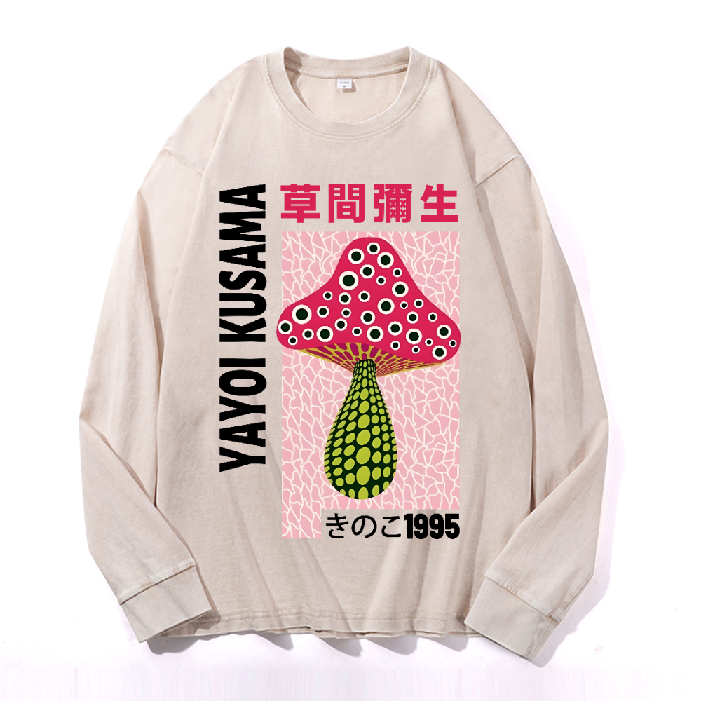Yayoi Kusama Mushroom Vintage Cotton Wash Crewneck Sweatshirt