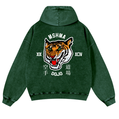Mshma Dojo Tiger Vintage Washed Cotton Back Art Hoodie
