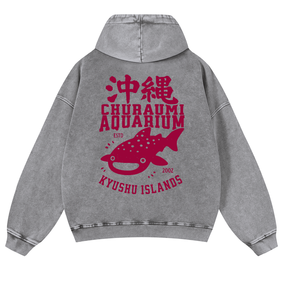 Okinawa Churaumi Aquarium Kyushu Islands Fish Vintage Washed Cotton Back Art Hoodie