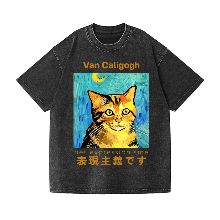 Cat Van Caligogh Vintage Wash Japanese Design T-Shirt