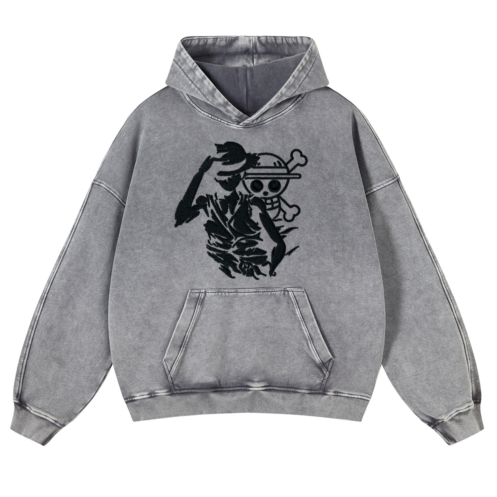 One Piece Vintage Washed Thick Cotton Hoodie
