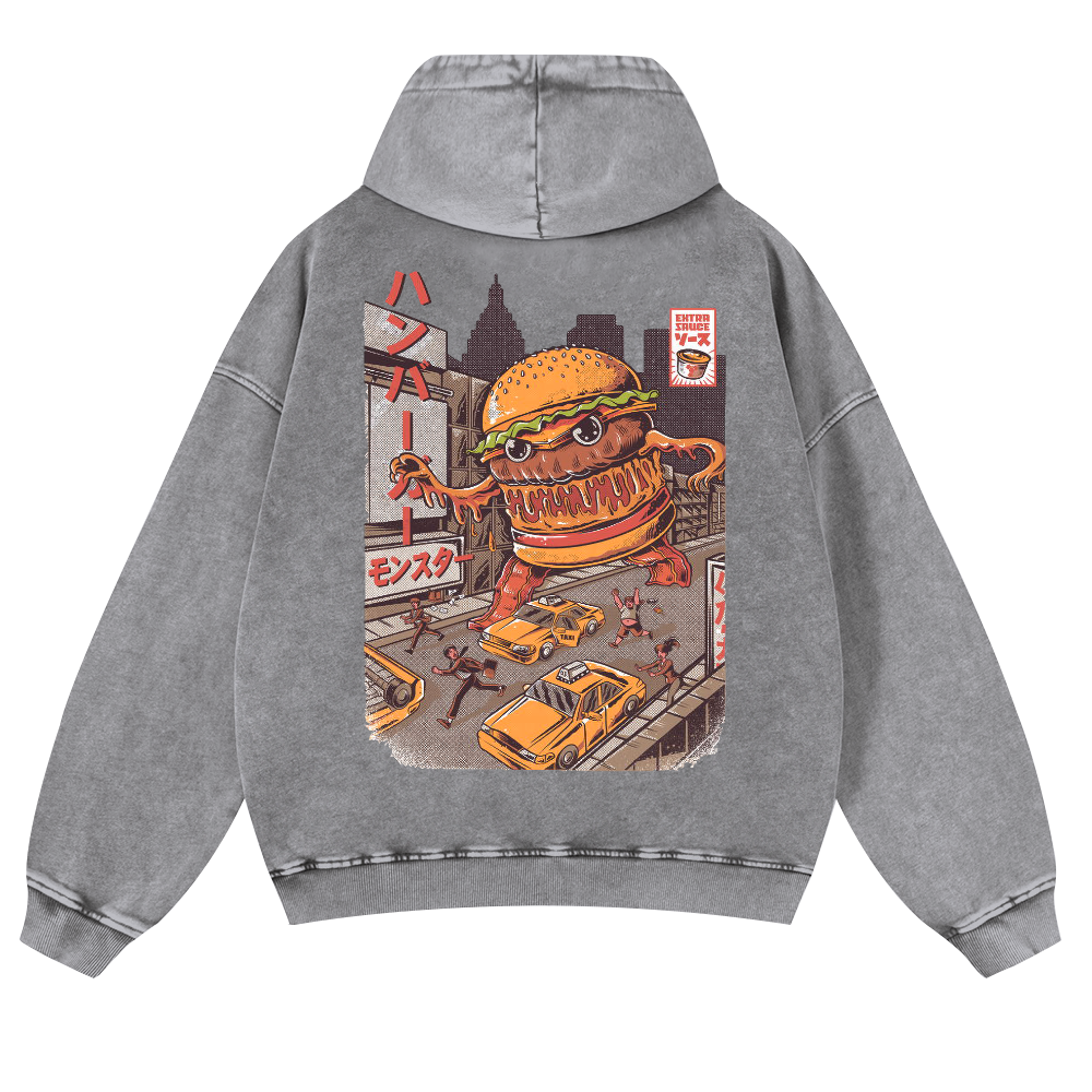 Hamburger Vintage Washed Cotton Back Art Hoodie