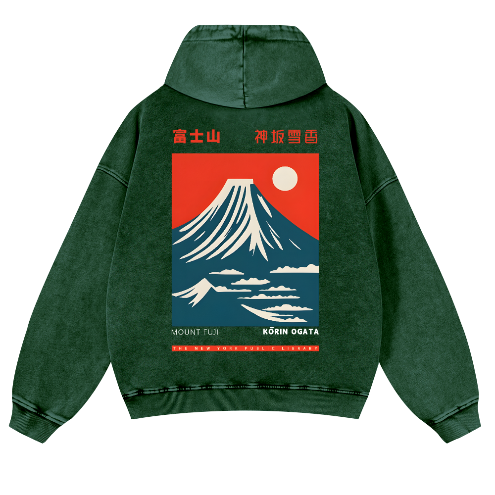 Mount Fuji Vintage Washed Cotton Back Art Hoodie