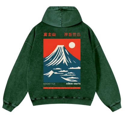 Mount Fuji Vintage Washed Cotton Back Art Hoodie