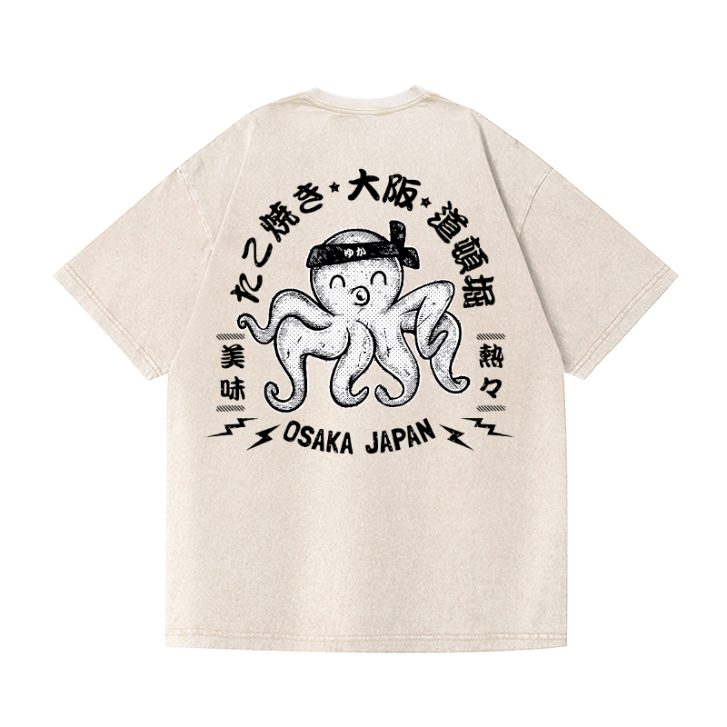 Osaka Dotonbori Octopus Vintage Wash Japanese Design Back Art T-Shirt