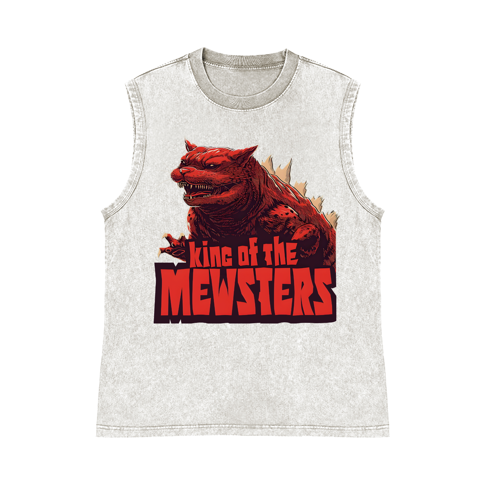 Cat Catzilla Godzilla King Of The Mewsters Pure Cotton Wash-Dyed Sleeveless Tank Top