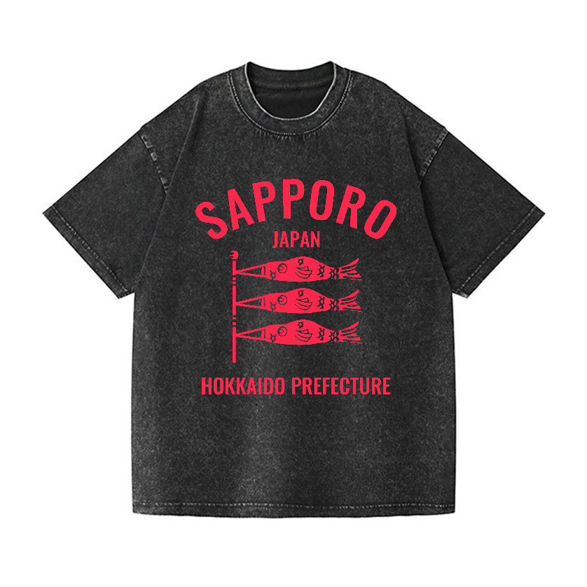 Sapporo Hokkaido Koinobori Vintage Wash Japanese Design T-Shirt