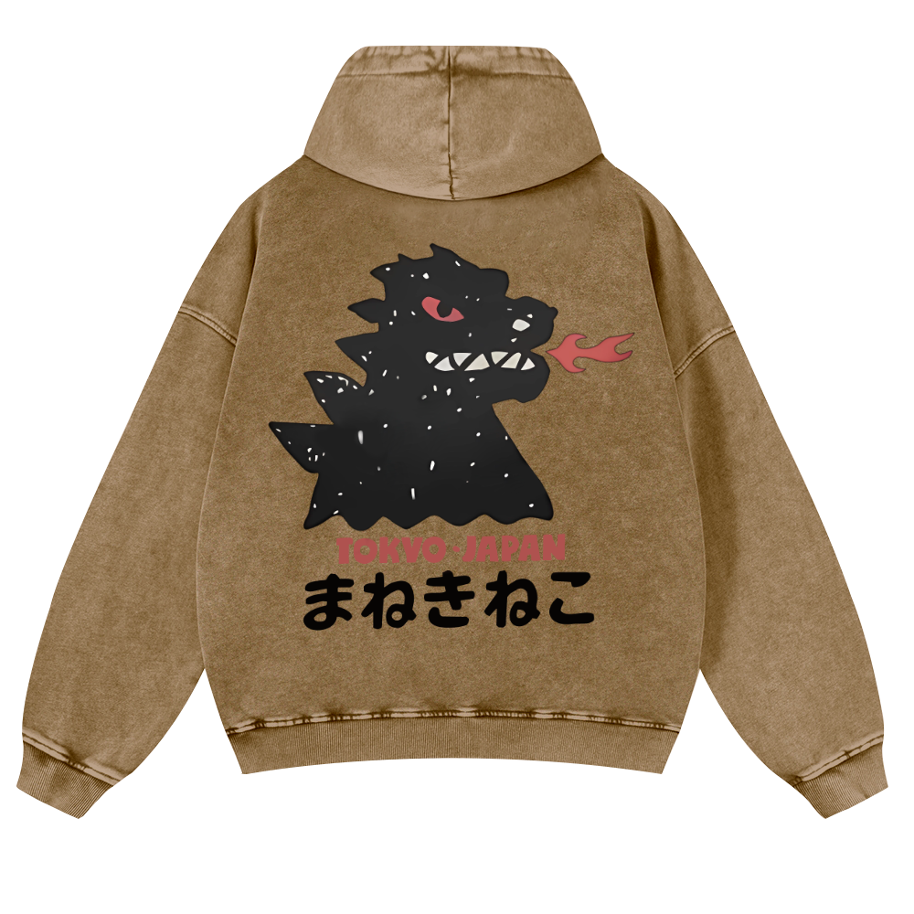 Godzilla Monster Tokyo Japan Vintage Washed Cotton Back Art Hoodie