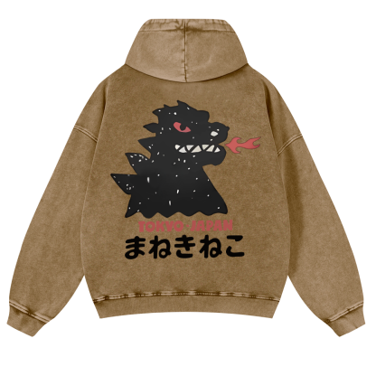 Godzilla Monster Tokyo Japan Vintage Washed Cotton Back Art Hoodie