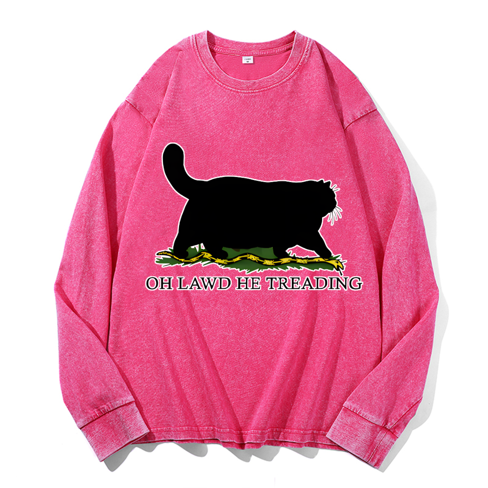 Black Cat Vintage Cotton Wash Crewneck Sweatshirt