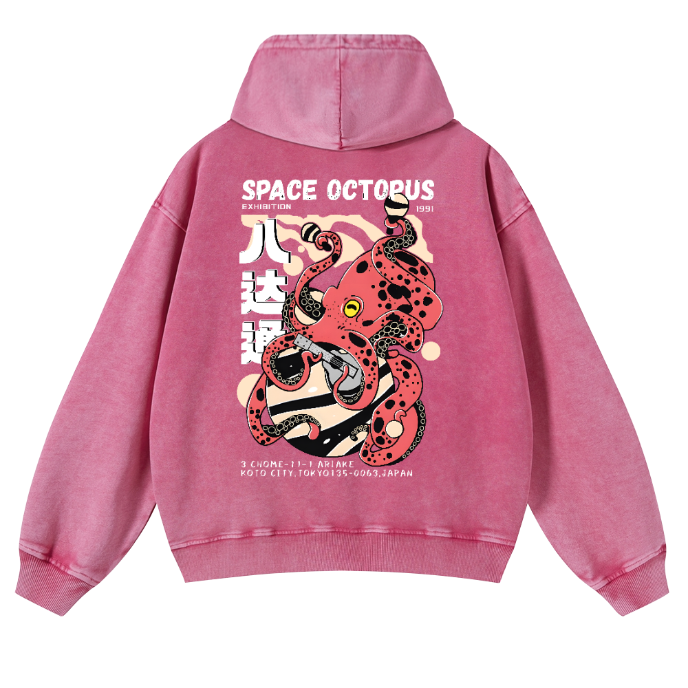 Space Octopus Vintage Washed Cotton Back Art Hoodie