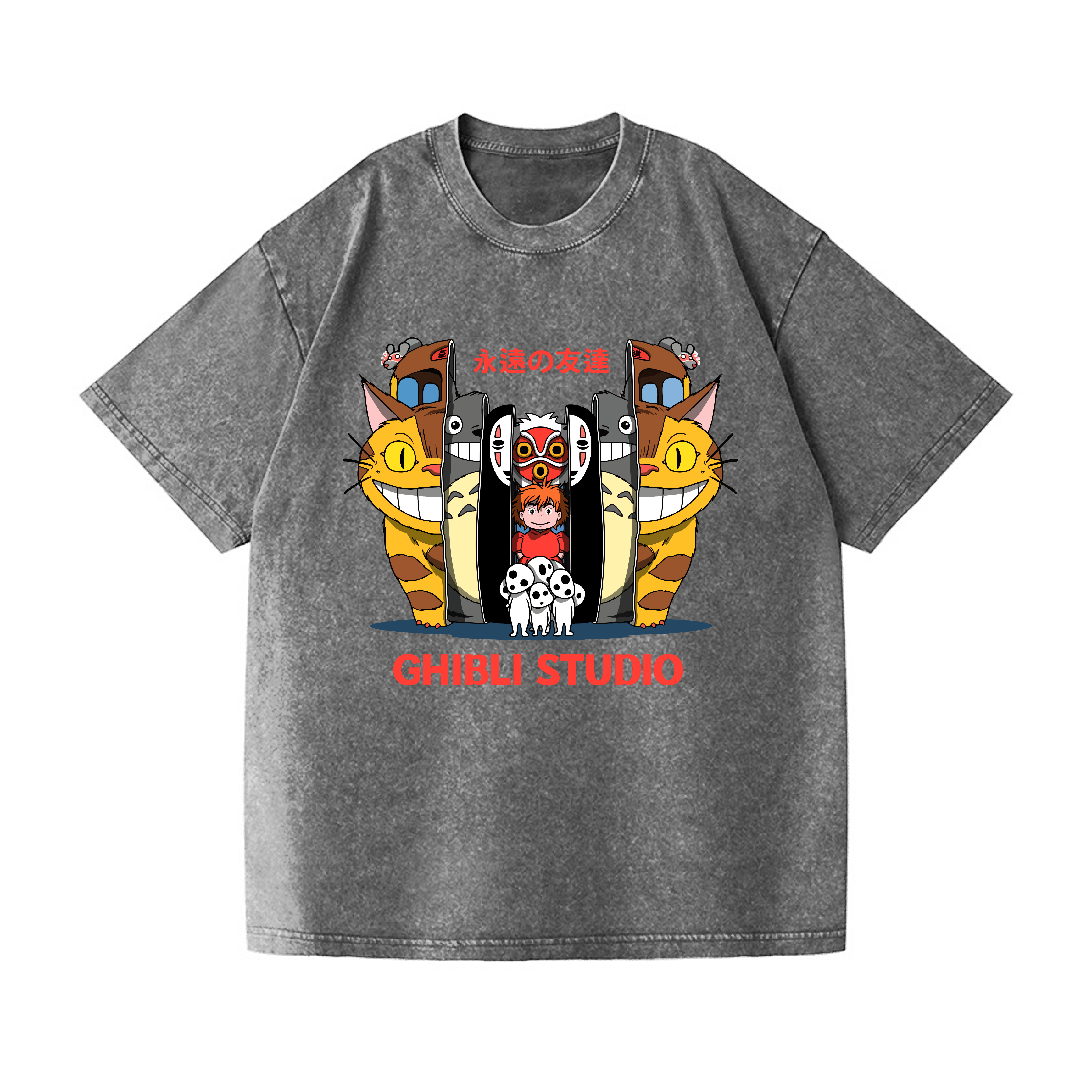 Ghibli Totoro No Face Kaonashi Anime Vintage Wash Japanese Design T-Sh