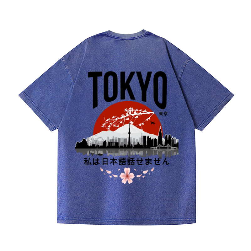 Tokyo Vintage Wash Japanese Design Back Art T-Shirt