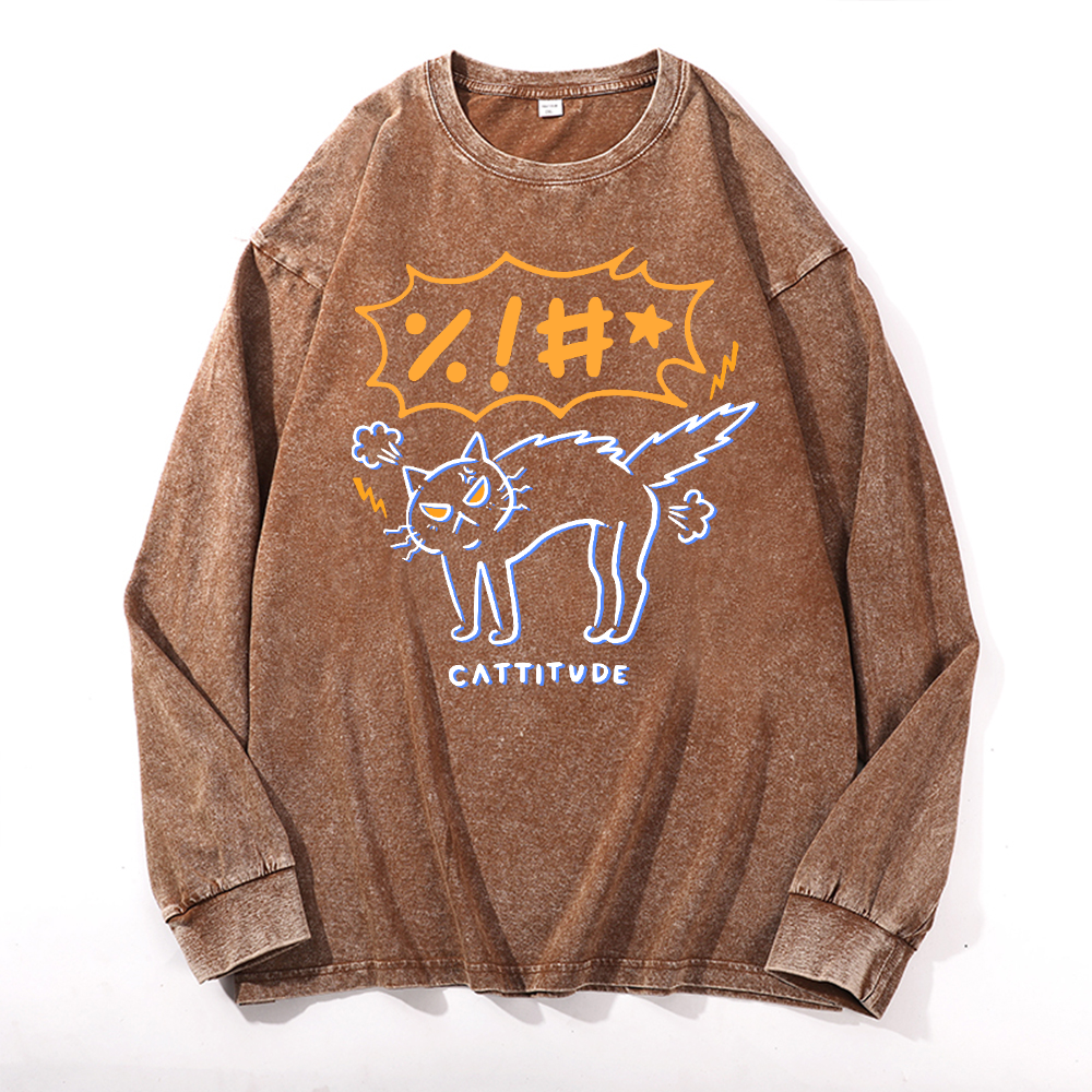 Cattitude Vintage Cotton Wash Crewneck Sweatshirt