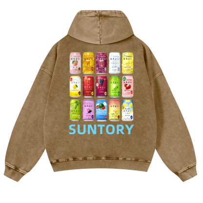Suntory Vintage Washed Cotton Back Art Hoodie