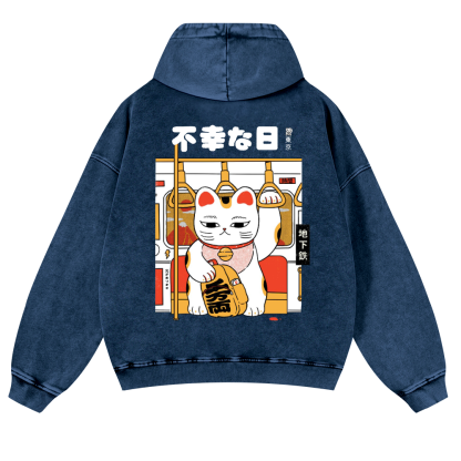 Cat Vintage Washed Cotton Back Art Hoodie