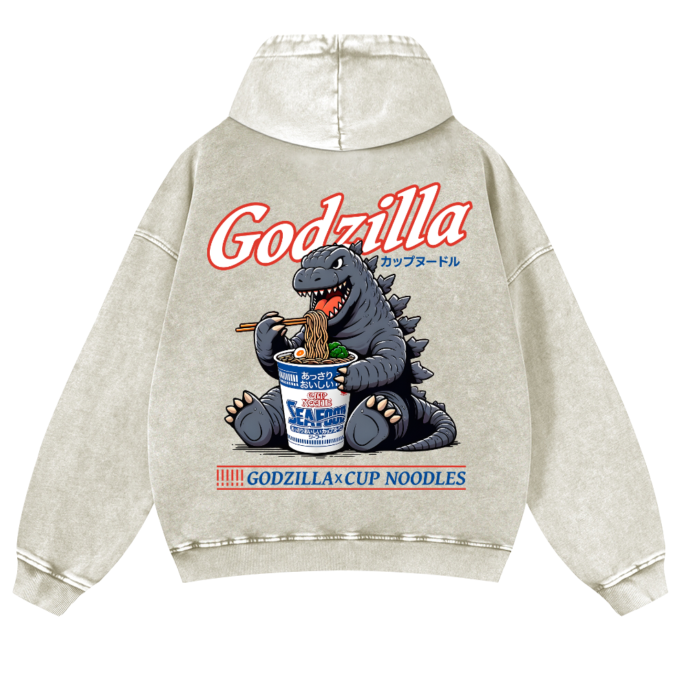 Godzilla Cup Noodles Vintage Washed Cotton Back Art Hoodie