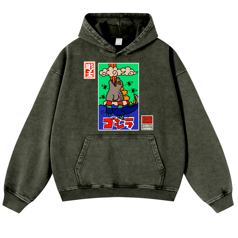 Godzilla Vintage Washed Thick Cotton Hoodie