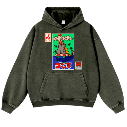 Godzilla Vintage Washed Thick Cotton Hoodie