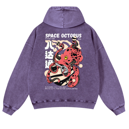 Space Octopus Vintage Washed Cotton Back Art Hoodie