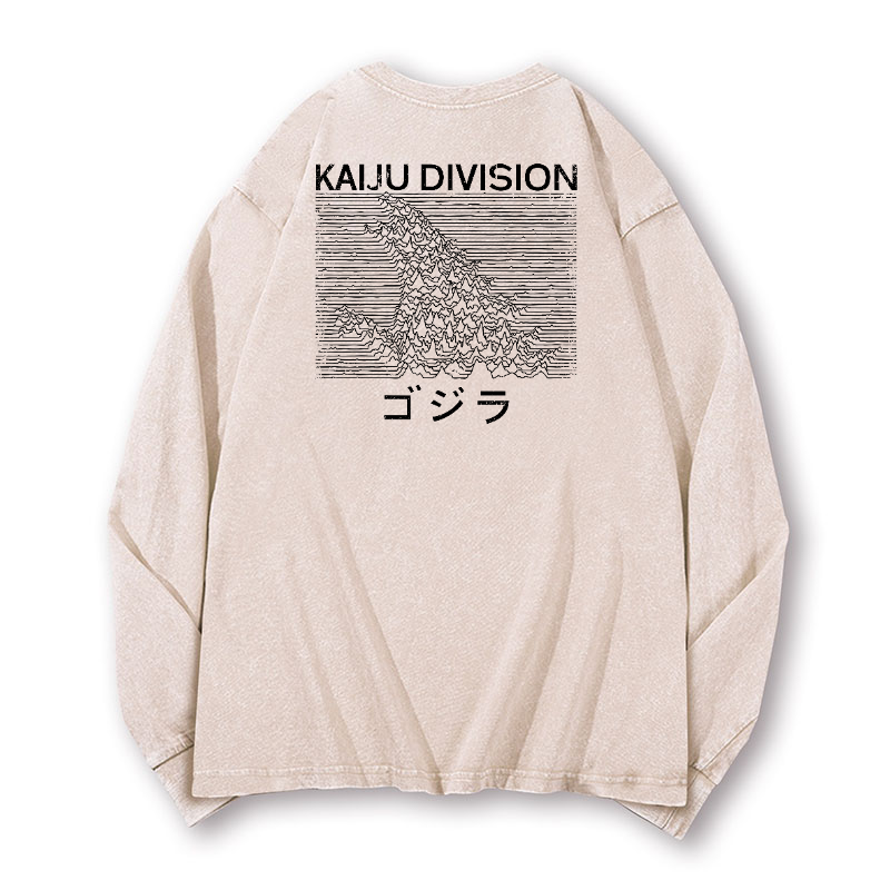 Kaiju Godzilla Monster Division Vintage Washed Cotton Back Art Long-sleeve T-shirt