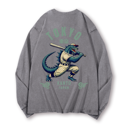 Tokyo Kanto Japan Vintage Washed Cotton Back Art Long-sleeve T-shirt