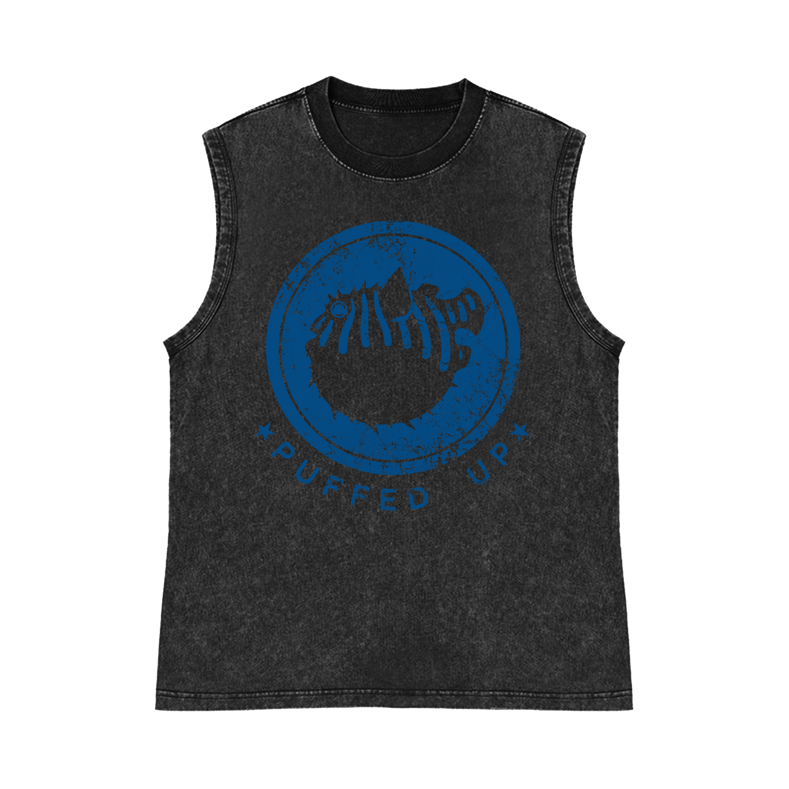 Puffed Up Fugu Fish Pure Cotton Wash-Dyed Sleeveless Tank Top