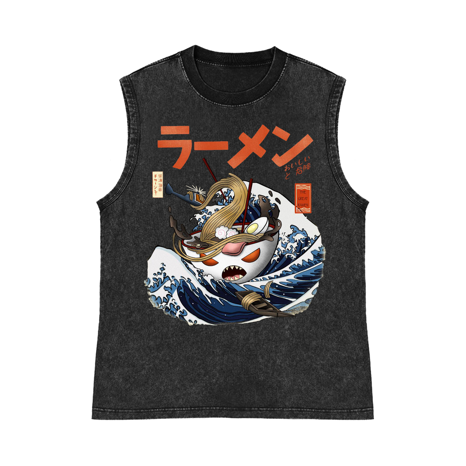 Ramen Wave Pure Cotton Wash-Dyed Sleeveless Tank Top