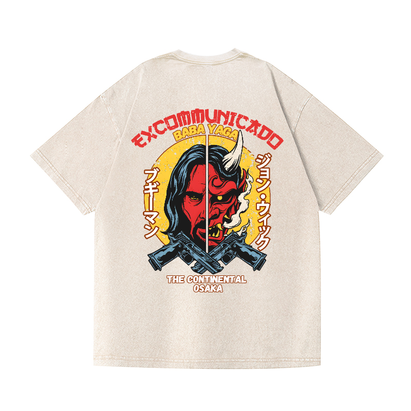 Baba Yaga Vintage Wash Japanese Design Back Art T-Shirt